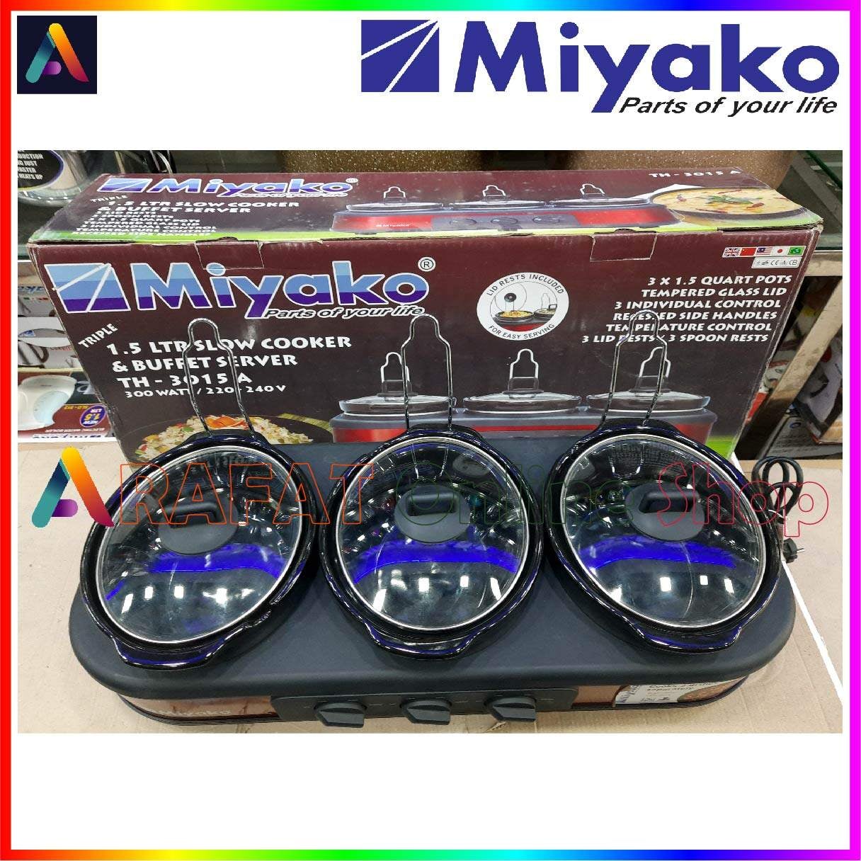Picture of Miyako Triple 1.5 LTR Slow Cooker & Buffet Server 3 Pot Food Warmer (TH-3015A) 300 Watt - Not Specified