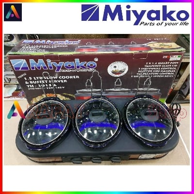 Picture of Miyako Triple 1.5 LTR Slow Cooker & Buffet Server 3 Pot Food Warmer (TH-3015A) 300 Watt - Not Specified