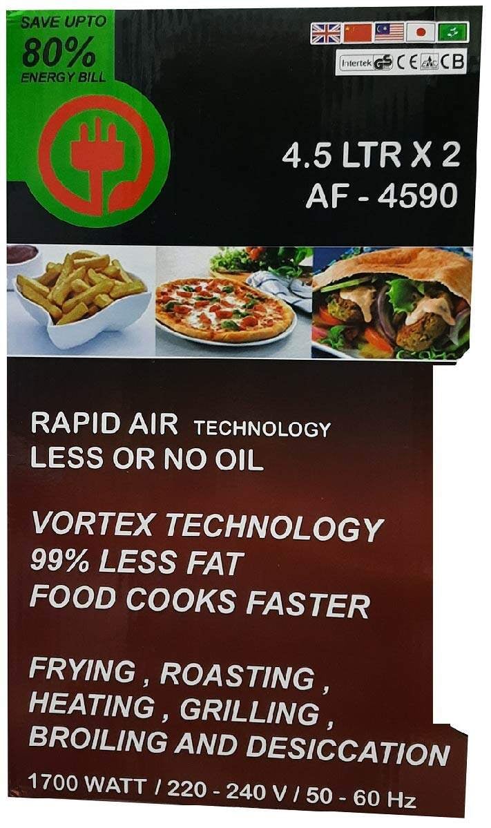 Picture of Miyako Electric Air Fryer | Model : AF-4590 | 9 Ltr | Miyako Double Chamber Digital Touch Panel Air Fryer, - Black
