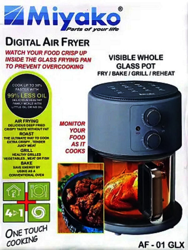 Picture of Miyako One Touch Cooking 4 Litre Digital Glass Pot Air Fryer | AF-01GLX