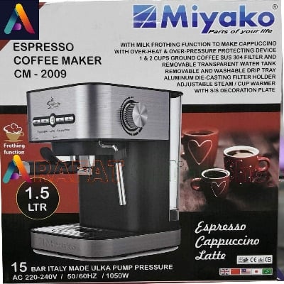 Picture of Miyako Electric Espresso Coffee Machine | Miyako Electric Espresso Coffee Maker | Model : CM-2009A - Black & Silver