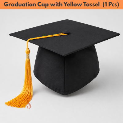 Premium Graduation Cap with Yellow Tassel – University & College Convocation Hat (1 Pcs)