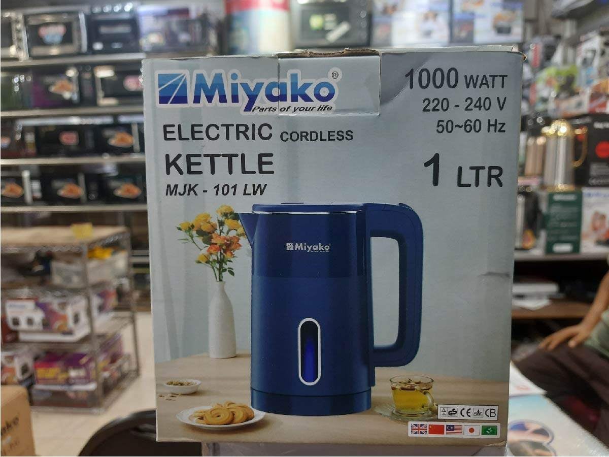 Picture of Miyako Electric Automatic Kettle | 1.0 Liter | MJK-101LW | 1000 Watt | Auto On/Off After Boiling Water - Black & Silver