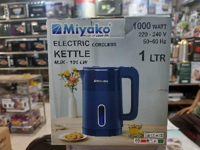 Picture of Miyako Electric Automatic Kettle | 1.0 Liter | MJK-101LW | 1000 Watt | Auto On/Off After Boiling Water - Black & Silver