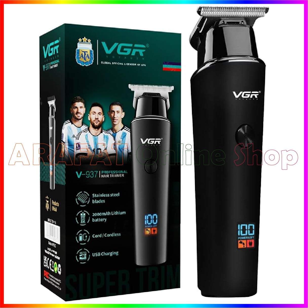 Picture of VGR V-937 Cord and Cordless Multifunction Trimmer and Hair Clipper with Metal Body Type C Fast Charing and Digital display - Black
