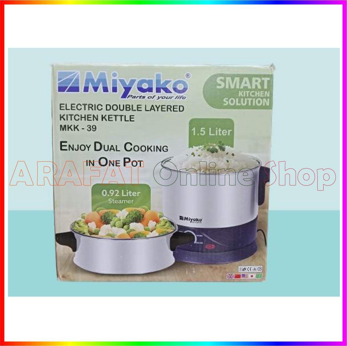 Picture of Miyako dual cooking pot/ double layered kitchen kettle/ Multifunctional Non-stick Mini Rice Cooker 1.5 Liter | MKK-39 - Black & Silver