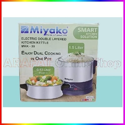 Picture of Miyako dual cooking pot/ double layered kitchen kettle/ Multifunctional Non-stick Mini Rice Cooker 1.5 Liter | MKK-39 - Black & Silver