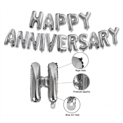 Happy Anniversary Decoration Items Combo - Metallic Balloons, Banner, Curtain & Pump Complete Decoration Kit 86 Pcs)