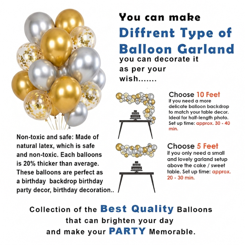Happy Anniversary Decoration Items Combo - Metallic Balloons, Banner, Curtain & Pump Complete Decoration Kit 86 Pcs)