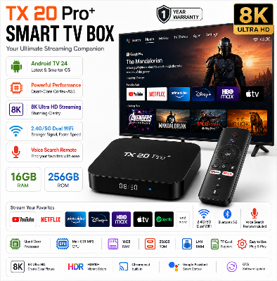 Picture of TX20 PRO+ Android TV Box with Allwinner H313, Dual-Band WiFi, Voice Remote, Free TV Channel