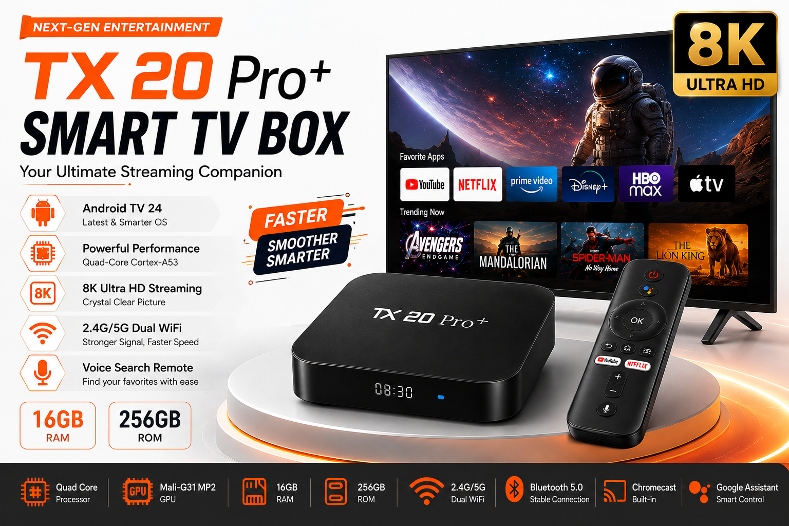 Picture of TX20 Pro+  Smart Tv  Box Allwinner H313 Android Voice Remote Wifi TV BOX Digital Display