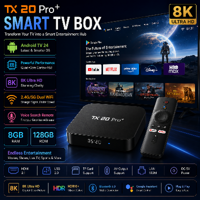Picture of TX20 Pro 12K ULTRA HD Android Smart TV Box Voice Remote, Bluetooth, Free Dish Channel Warranty