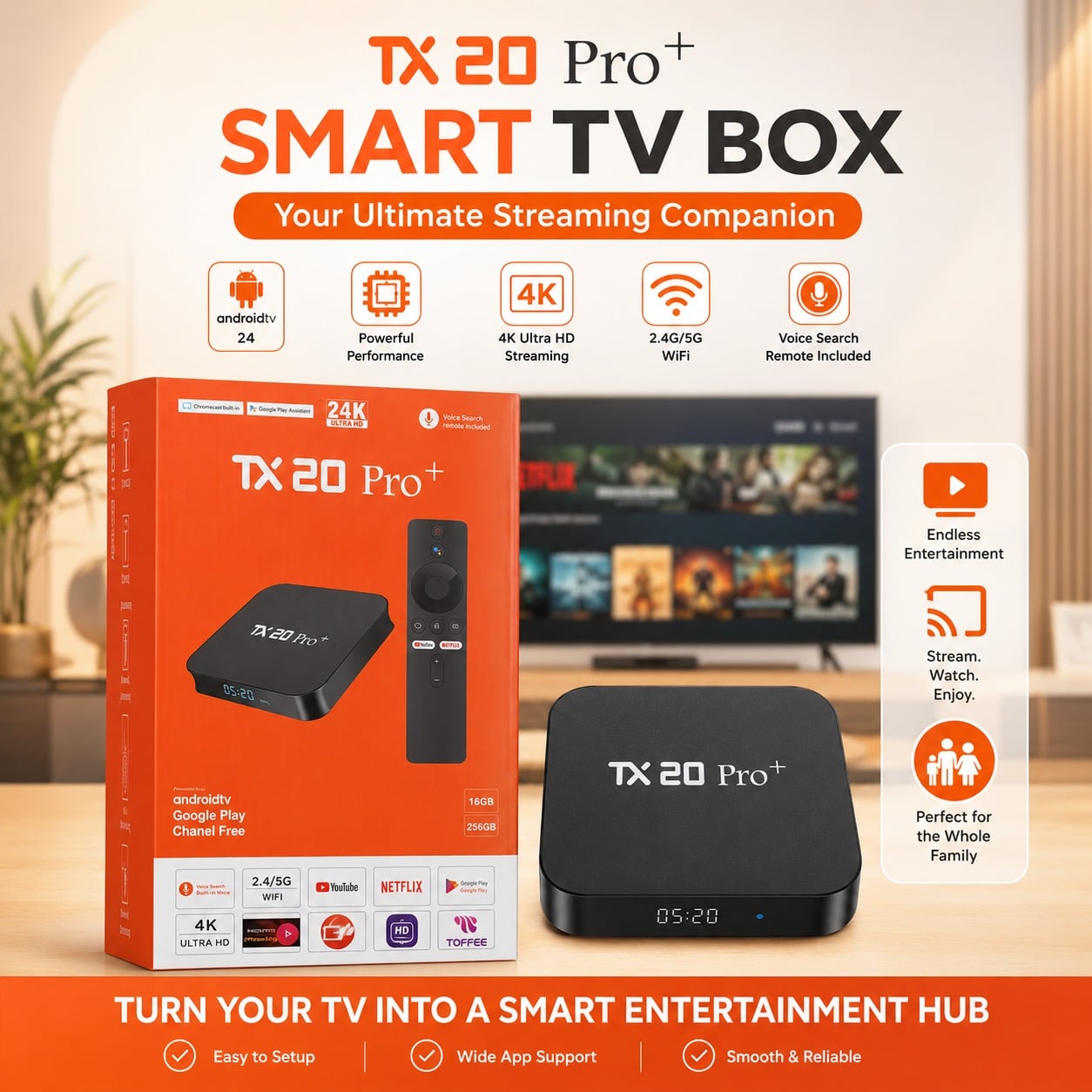 Picture of TX60 Pro 16GB 256GB With Display Android 16 5G 14K ULTRA HD Android Smart TV Box Voice Remote, Bluetooth, Free Dish Channel with Warranty