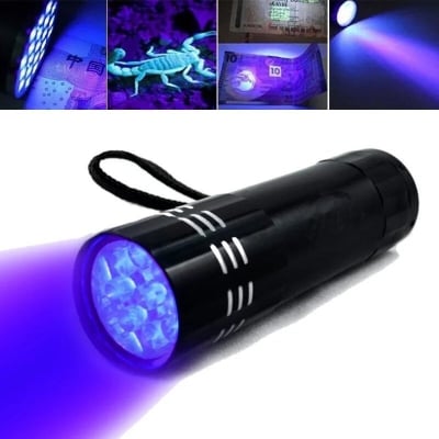 Picture of Mini 9 LED Flashlight Black Ultraviolet Light Super Mini Aluminum UV Light Torch Lamp (with battery)