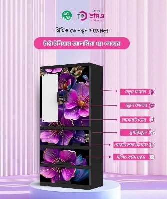 Picture of Titanium Almirah Glass 3 Drawer -HD print 