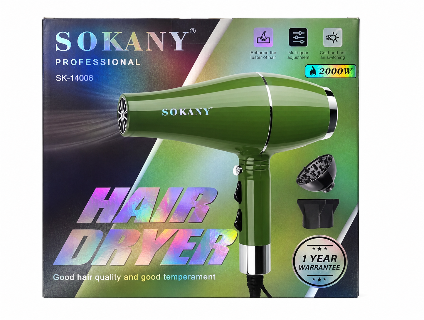 Picture of SOKANY Professional Hair Dryer SK-14006 – 2000W (Green) - Light green