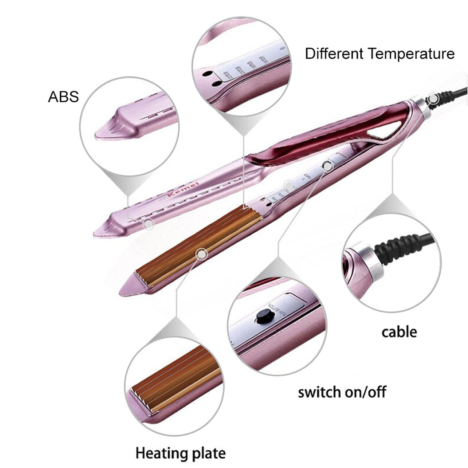 Picture of Kemei km-473 Professional Hair Crimper For - Women - Pink