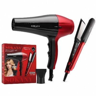 Picture of Sokany SK-14044 2-in-1 Set: 2400W Stainless Steel Hair Dryer + Hair Straightener - Black