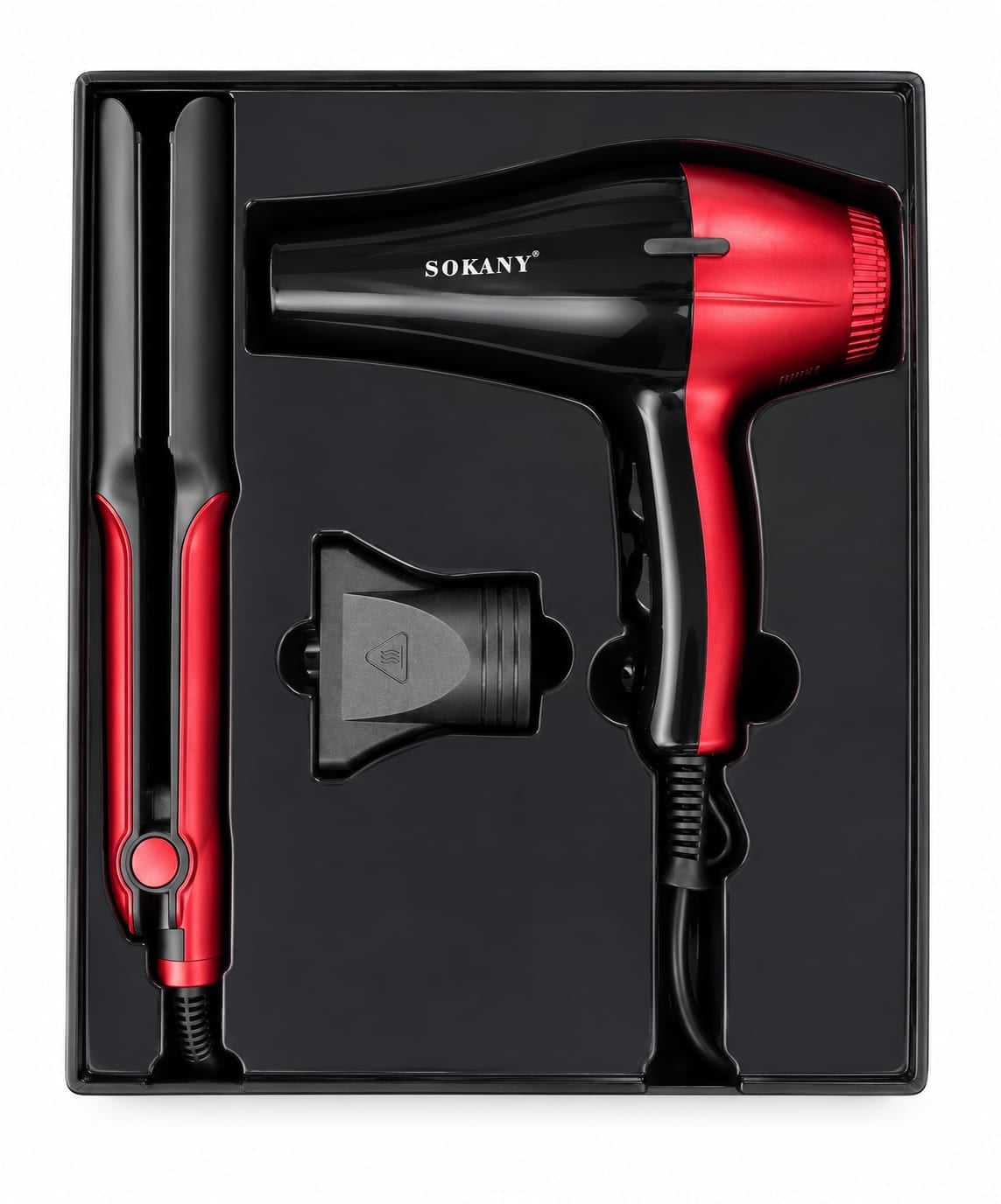 Picture of Sokany SK-14044 2-in-1 Set: 2400W Stainless Steel Hair Dryer + Hair Straightener - Black