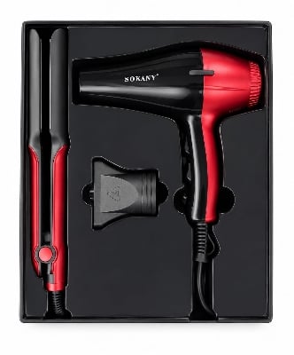 Picture of Sokany SK-14044 2-in-1 Set: 2400W Stainless Steel Hair Dryer + Hair Straightener - Black