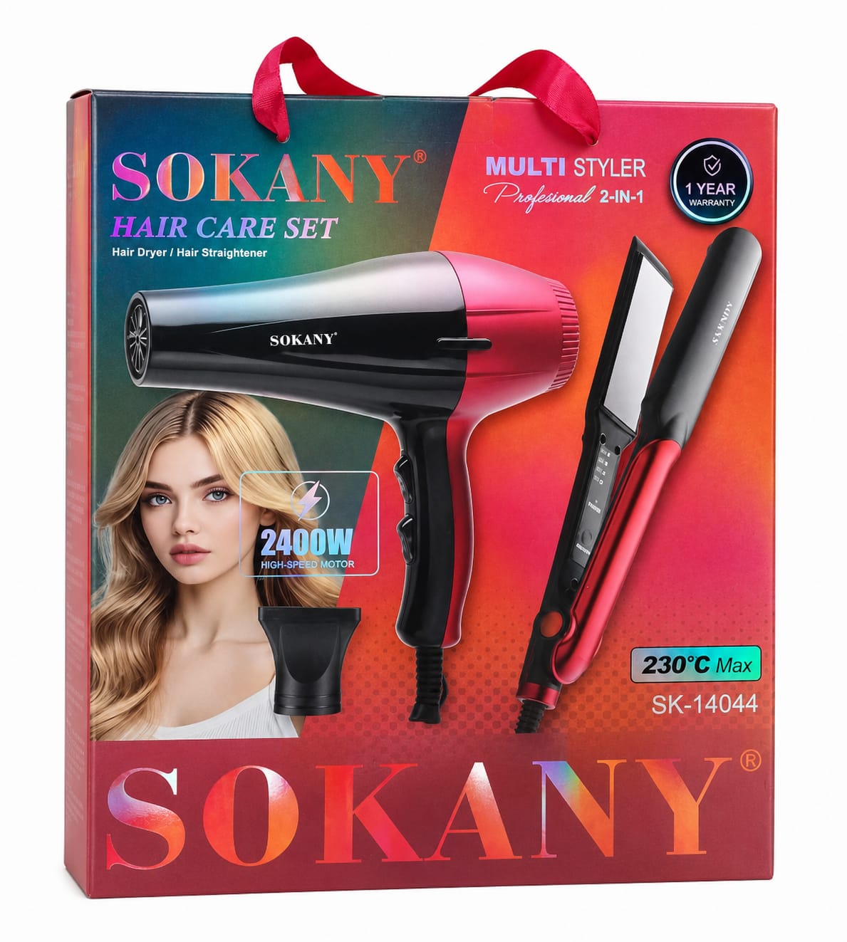 Picture of Sokany SK-14044 2-in-1 Set: 2400W Stainless Steel Hair Dryer + Hair Straightener - Black