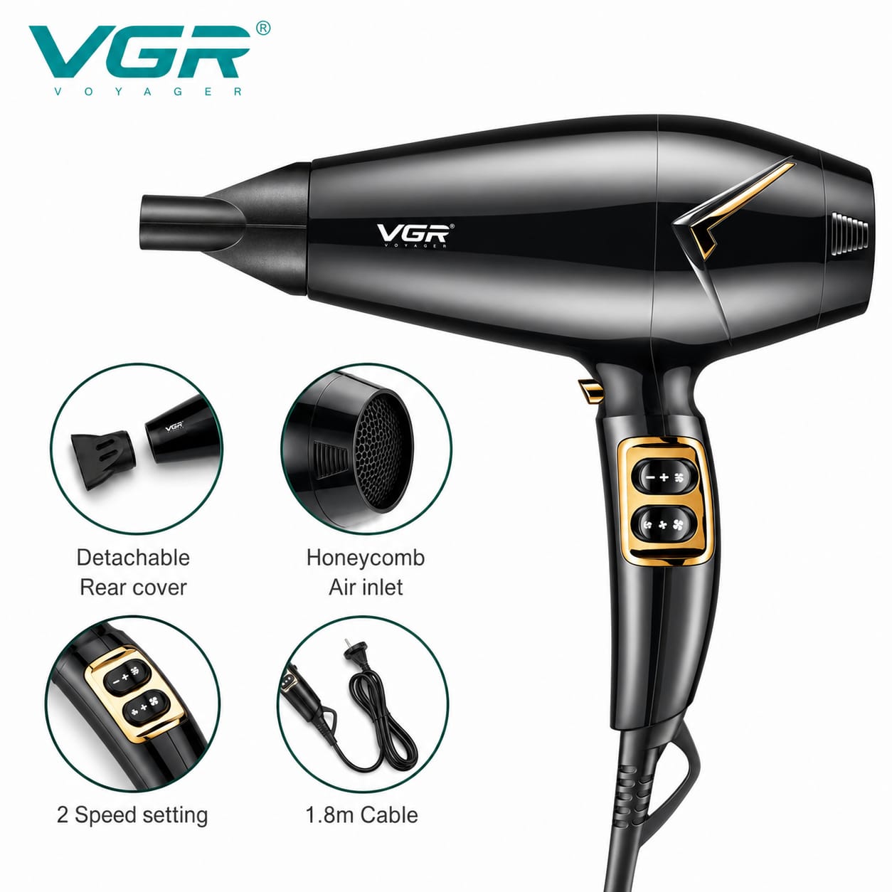 Picture of VGR V-423 Essential DryCare Hair Dryer Salon Series for Women - Black