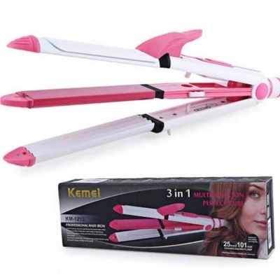 Picture of Kemei KM-1213 Professional Ceramic Coating 3-in-1 Hair Iron Curler & Hair Styling Tool - Pink