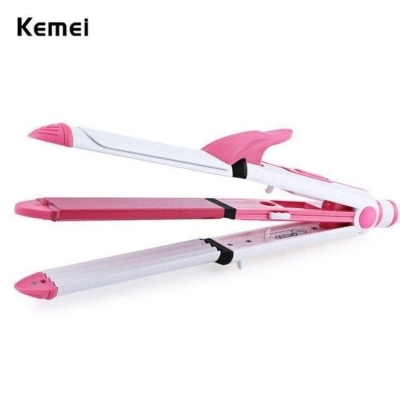 Picture of Kemei KM-1213 Professional Ceramic Coating 3-in-1 Hair Iron Curler & Hair Styling Tool - Pink