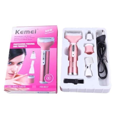 Picture of Kemei KM-6637 Multi Functional 4 In 1 Shaver For Women - Pink
