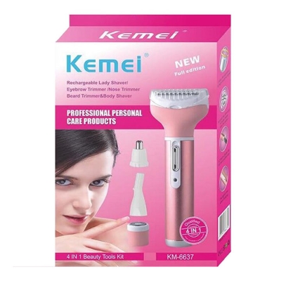 Picture of Kemei KM-6637 Multi Functional 4 In 1 Shaver For Women - Pink