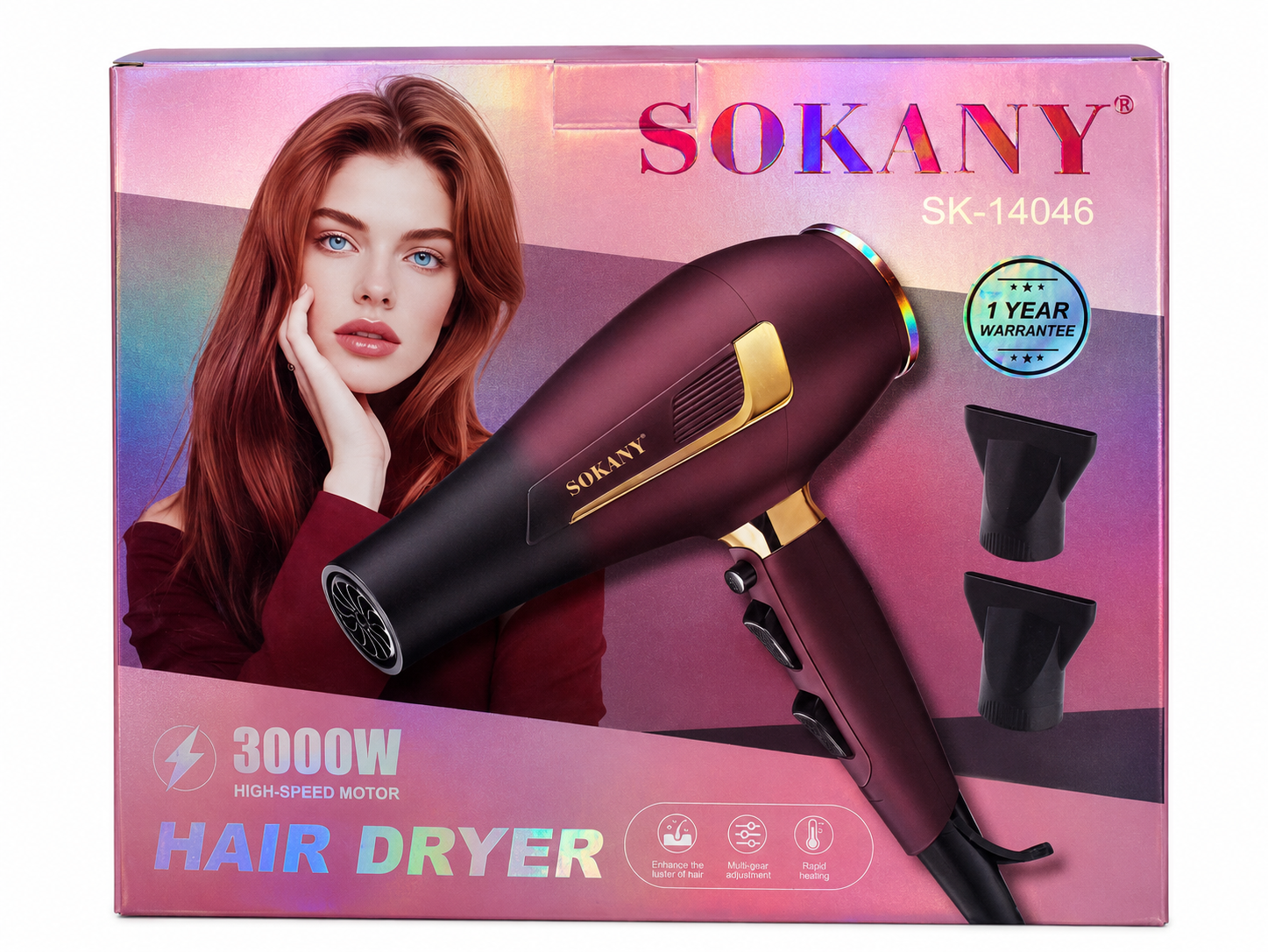 Picture of SOKANY Professional Hair Dryer SK-14046 – 3000W High-Speed Motor - Maroon