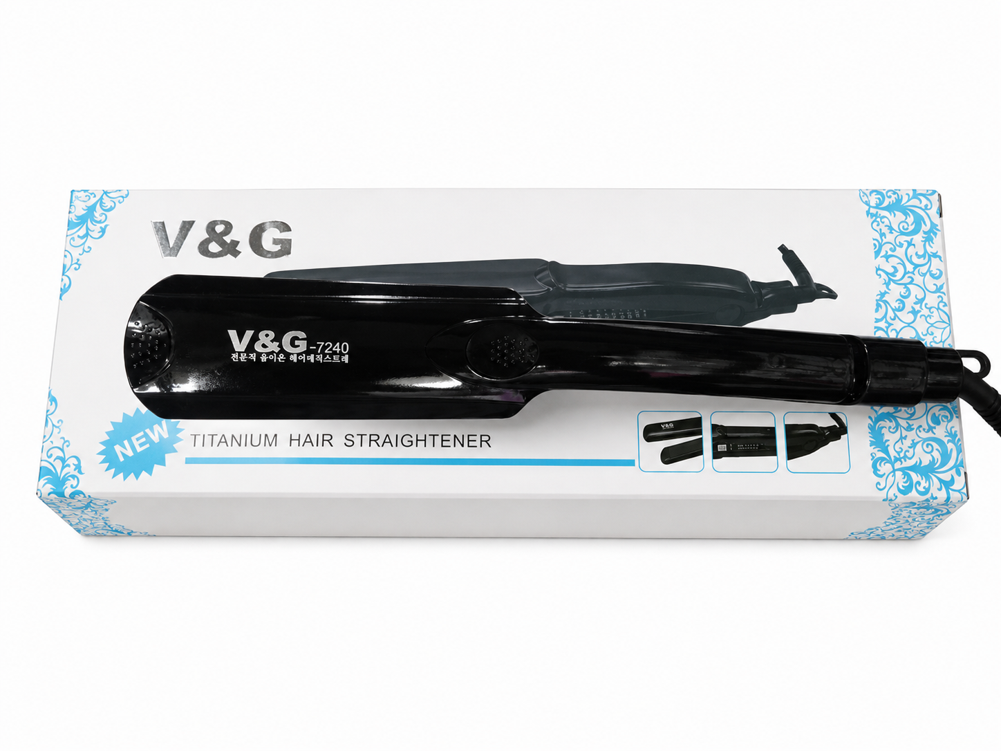 Picture of V&G V-7240 Flat Hair Straightener Flat Iron With Temperature (Black) - Black