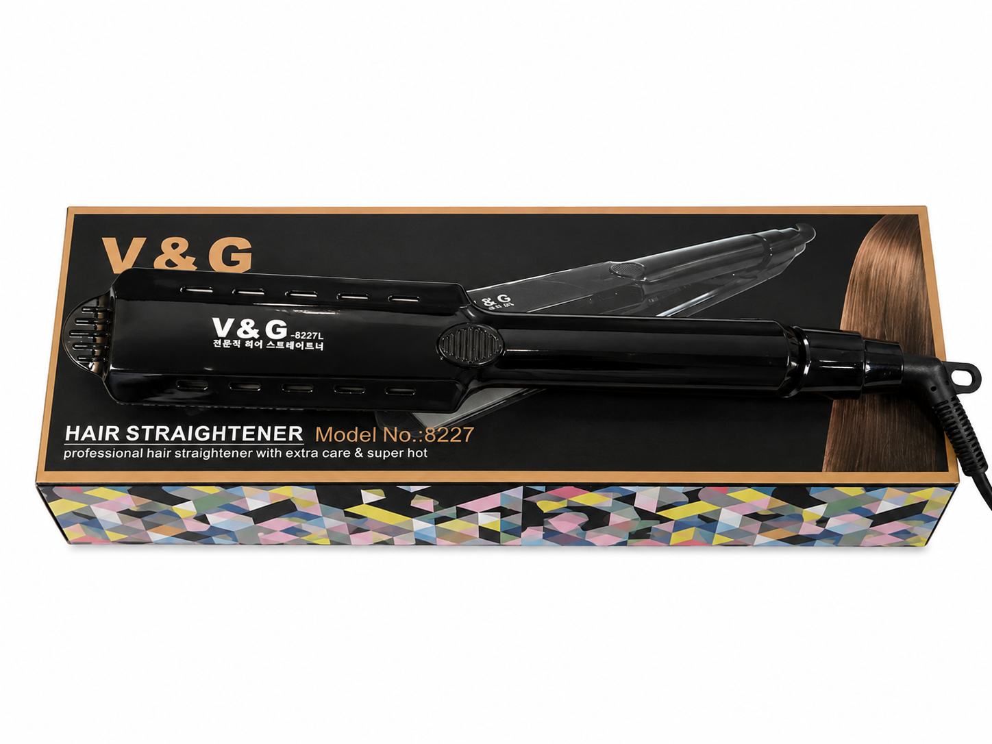 Picture of V&G V-8227L Flat Hair Straightener Flat Iron With Temperature (Black) - Black