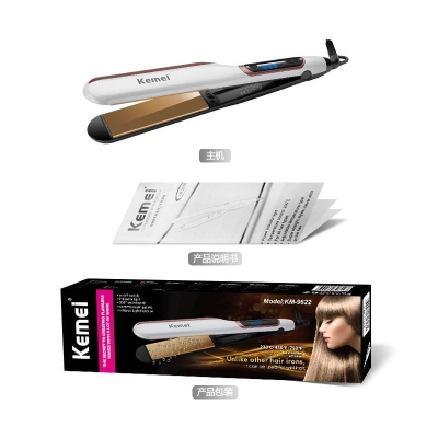 Picture of Kemei KM-9622 Professional Hair Straightener – Ceramic Tourmaline Flat Iron with LED Temperature Display (White) - White