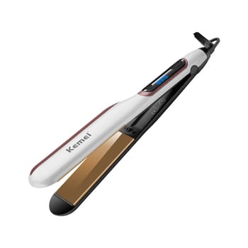 Picture of Kemei KM-9622 Professional Hair Straightener – Ceramic Tourmaline Flat Iron with LED Temperature Display (White) - White