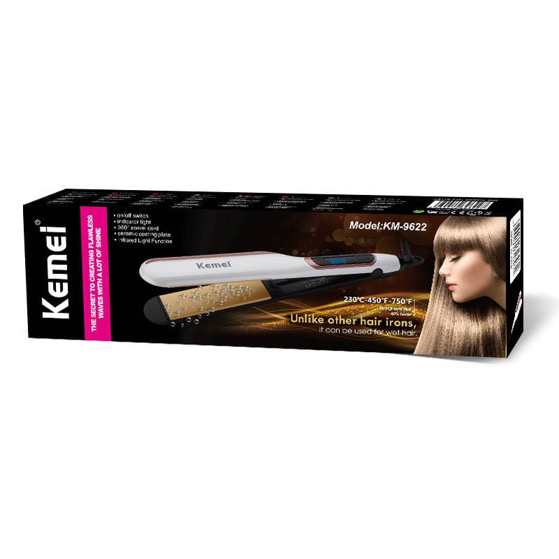 Picture of Kemei KM-9622 Professional Hair Straightener – Ceramic Tourmaline Flat Iron with LED Temperature Display (White) - White