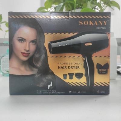 Picture of SOKANY SK-2225 - Air Blower Ionic Hair Dryer, 3000 W Power, 2 Speeds, 2 Temperature Settings, Diffuser and Styling Head - Black