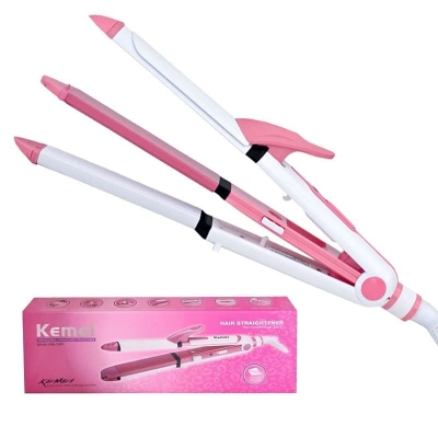 Picture of Kemei KM-1291 Professional Ceramic Coating 3-in-1 Hair Iron Curler & Hair Styling Tool - Pink