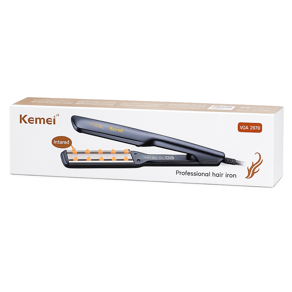 Picture of Kemei KM-2519 StraightCare Essential Hair Straightener and Iron for Women - Black