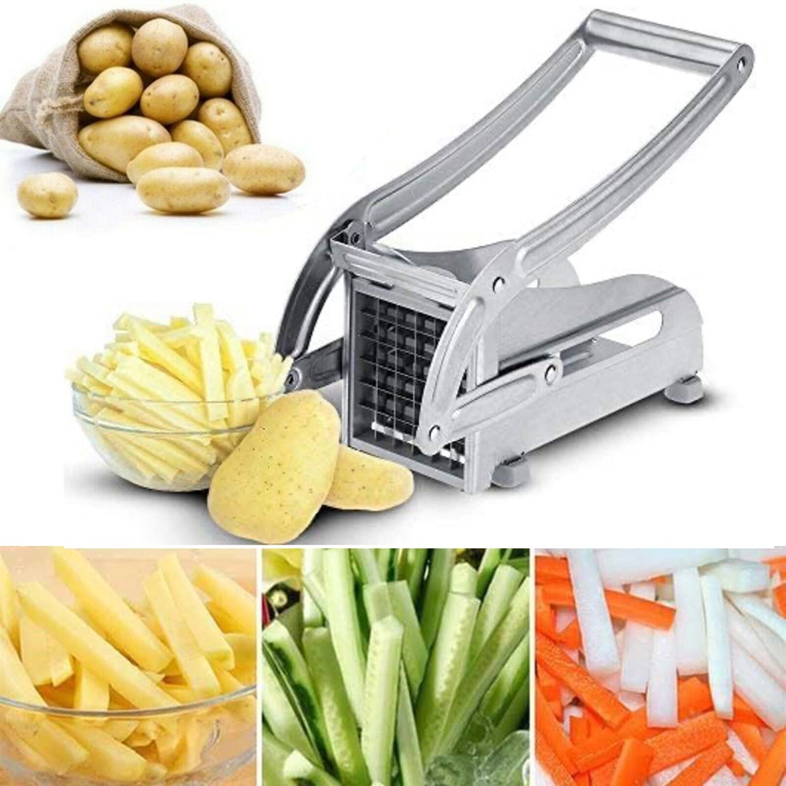 Picture of Stainless Steel French Fry & Vegetable Cutter with Non-Slip Base-Silver