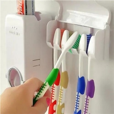 Picture of Wall-Mounted Automatic Toothpaste Dispenser & Toothbrush Holder Set