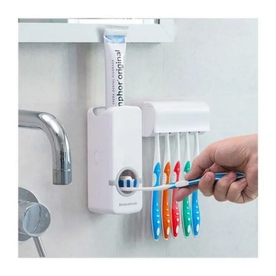 Picture of Wall-Mounted Automatic Toothpaste Dispenser & Toothbrush Holder Set