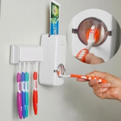 Picture of Wall-Mounted Automatic Toothpaste Dispenser & Toothbrush Holder Set