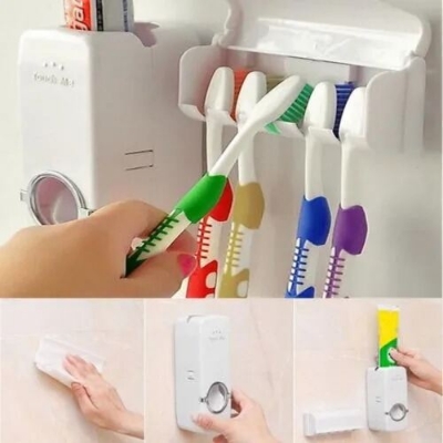 Picture of Wall-Mounted Automatic Toothpaste Dispenser & Toothbrush Holder Set