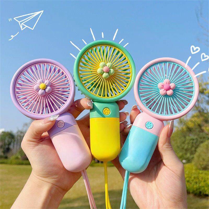 Picture of USB Rechargeable Mini Handheld & Desktop Fan with Lanyard-Multicolor