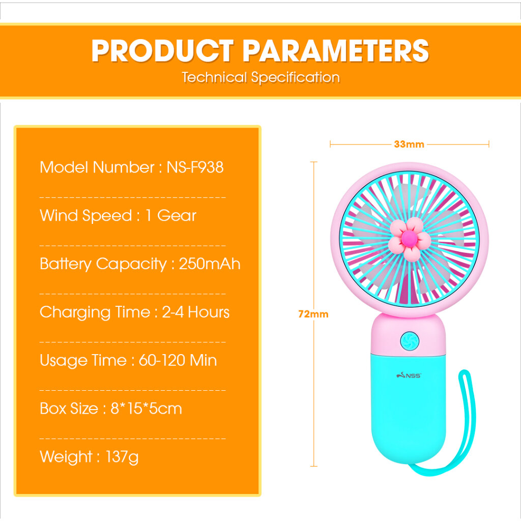 Picture of USB Rechargeable Mini Handheld & Desktop Fan with Lanyard-Multicolor