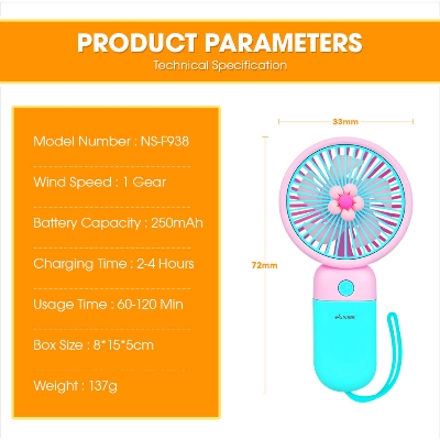 Picture of USB Rechargeable Mini Handheld & Desktop Fan with Lanyard-Multicolor
