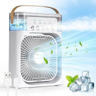 Picture of 3-in-1 Mini Air Cooler Fan & Humidifier with 7-Color LED and 600ml Tank-Multicolor