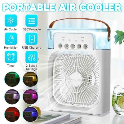 Picture of 3-in-1 Mini Air Cooler Fan & Humidifier with 7-Color LED and 600ml Tank-Multicolor