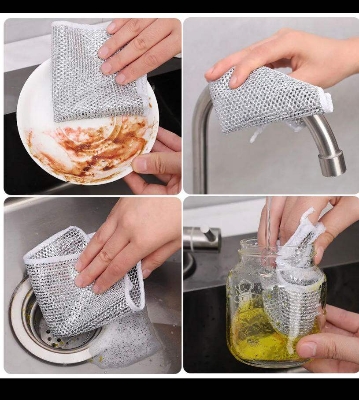 Picture of 3-Piece Reusable Kitchen Scrubbing Wire Rag Set-Silver